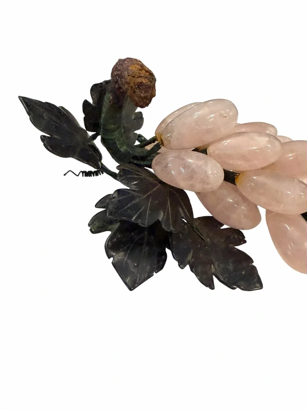 Pink‎ Rose Quartz Grape Cluster Green Jade Stone Leaves MCM Decor Mid Century